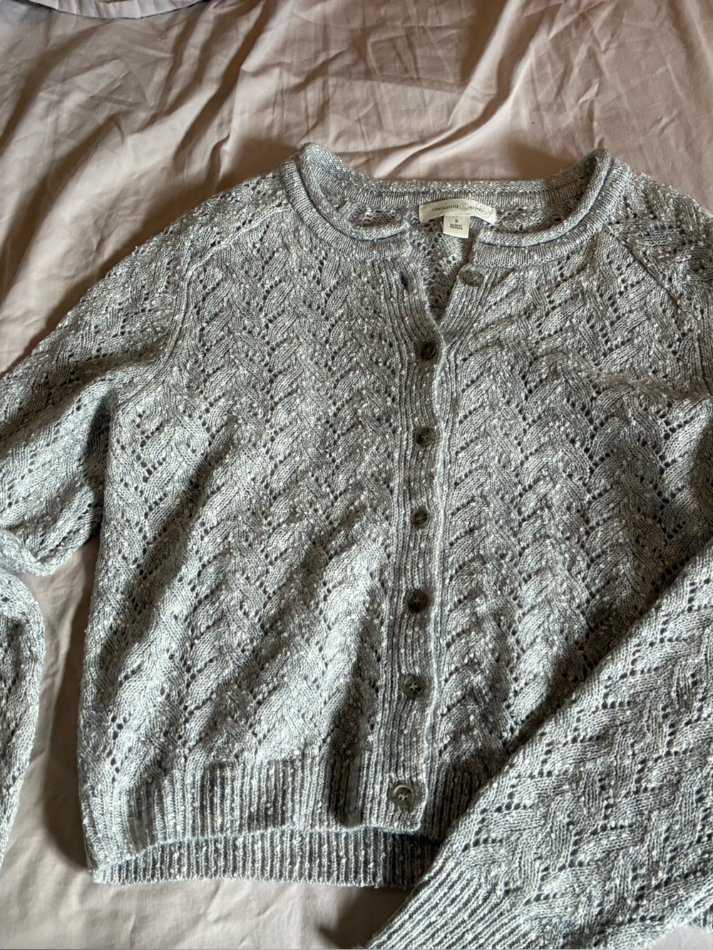 Treasure & Bond Heather Gray Openwork Button Cardigan